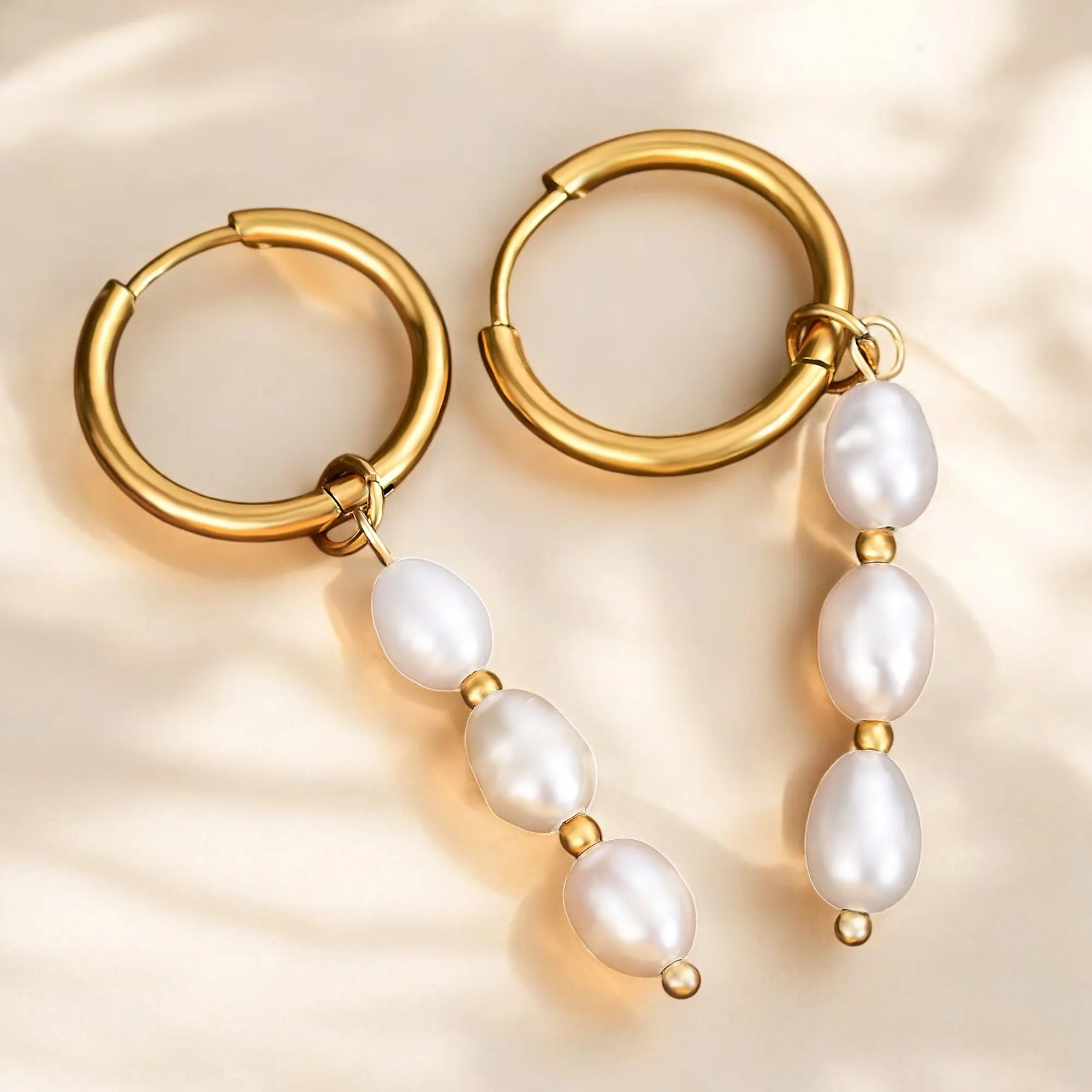 Lustrous Cascade Pearl Hoop Earrings