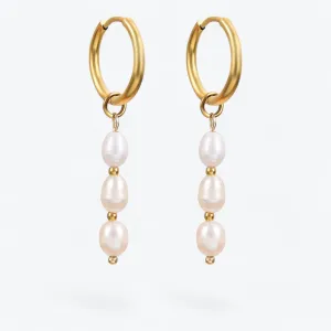 Lustrous Cascade Pearl Hoop Earrings