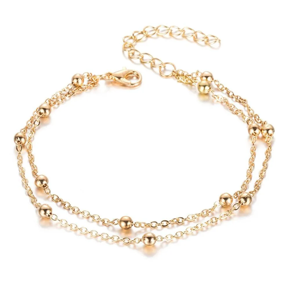 Luxury Stainless Steal Simple Silver Color Bead Chain Anklet Brecelet Bohemian adjustable Foot Jewelry Style