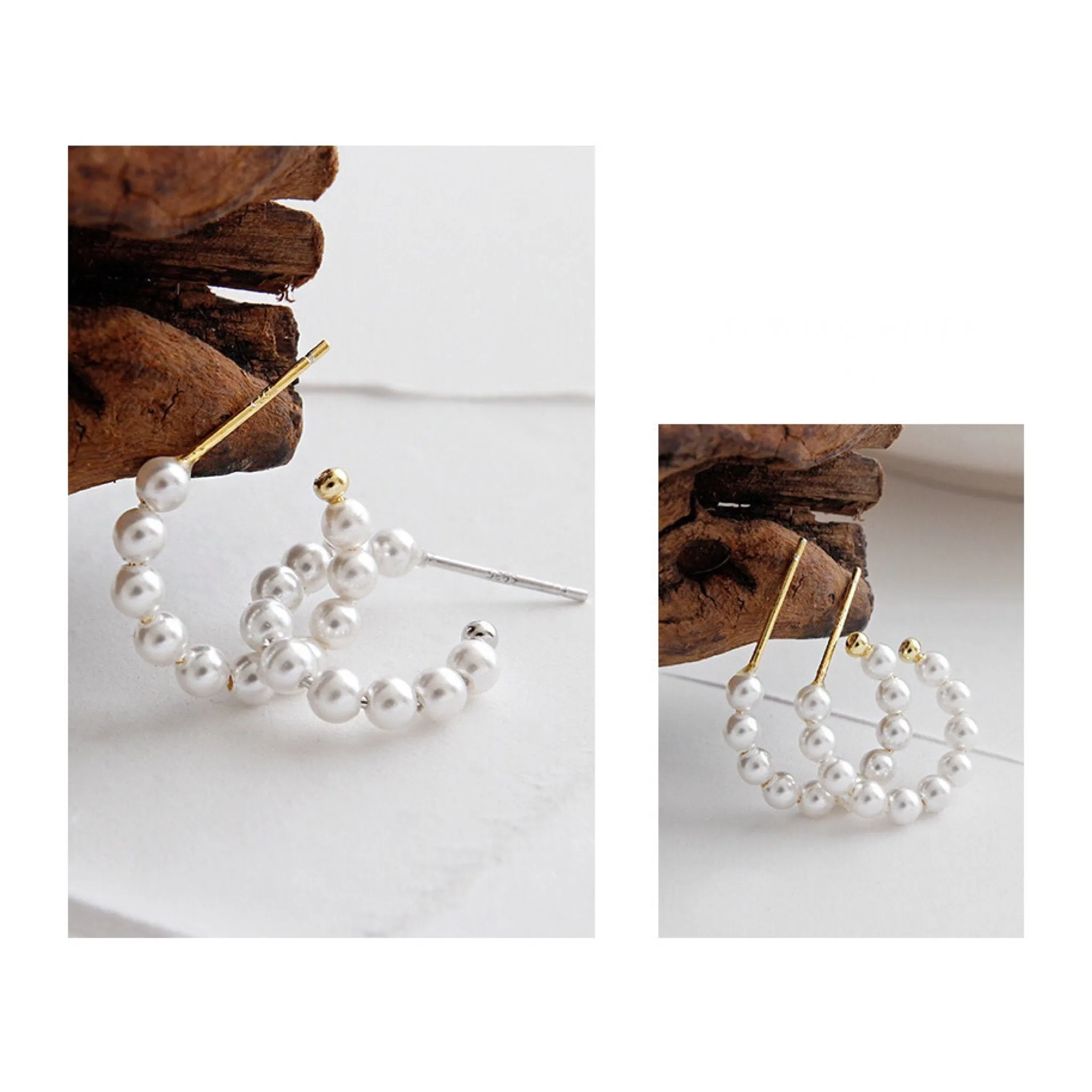 MAE -  Mini huggie hoop pearl earrings stud small genuine shell pearl dainty hoop boho bride wedding bridal bridesmaid gift vintage 925