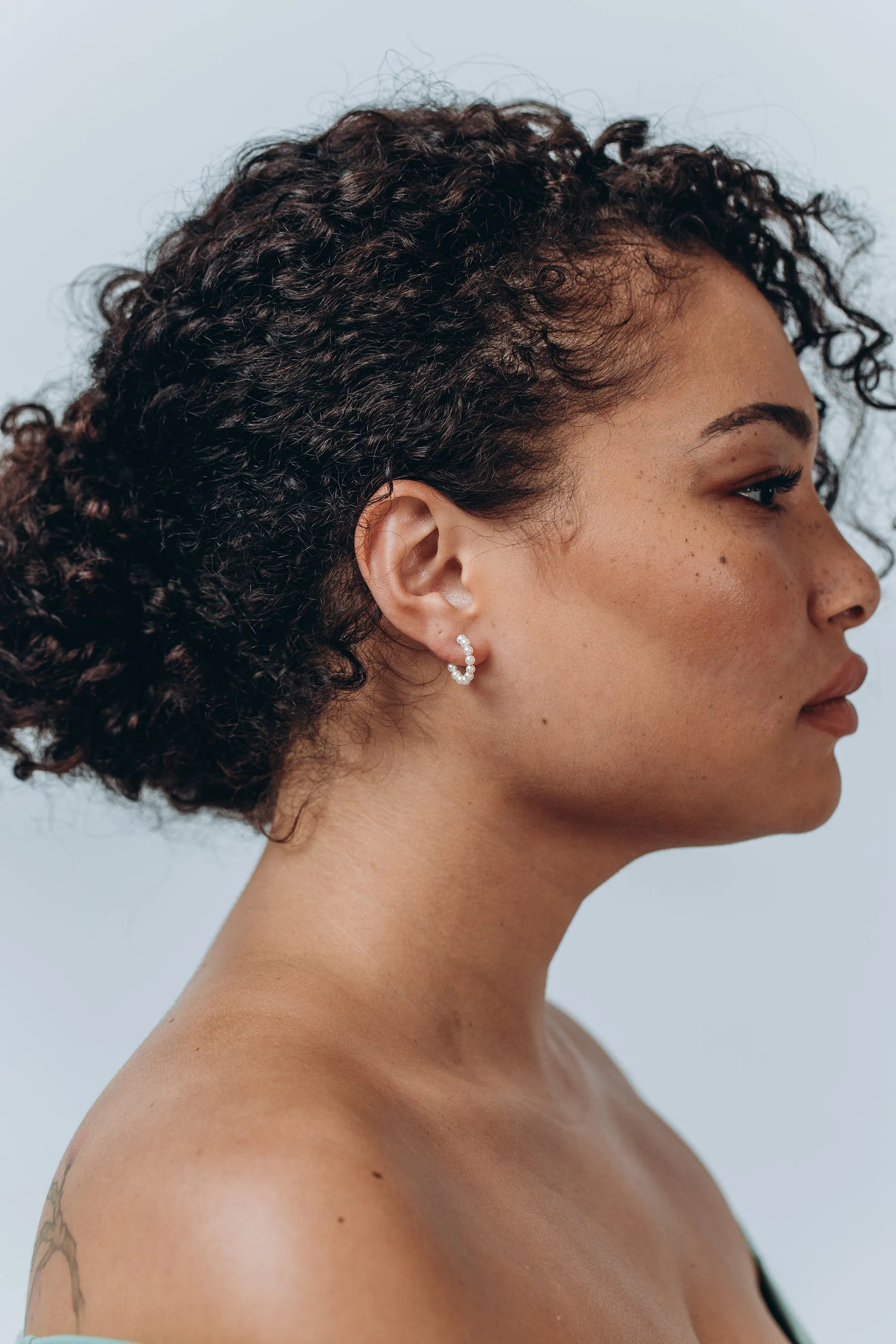 MAE -  Mini huggie hoop pearl earrings stud small genuine shell pearl dainty hoop boho bride wedding bridal bridesmaid gift vintage 925