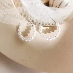 MAE -  Mini huggie hoop pearl earrings stud small genuine shell pearl dainty hoop boho bride wedding bridal bridesmaid gift vintage 925