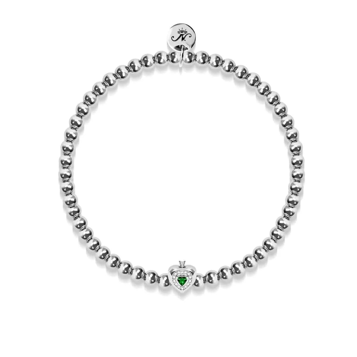 May | Emerald Birthstone | Silver | Crystal Heart Bracelet