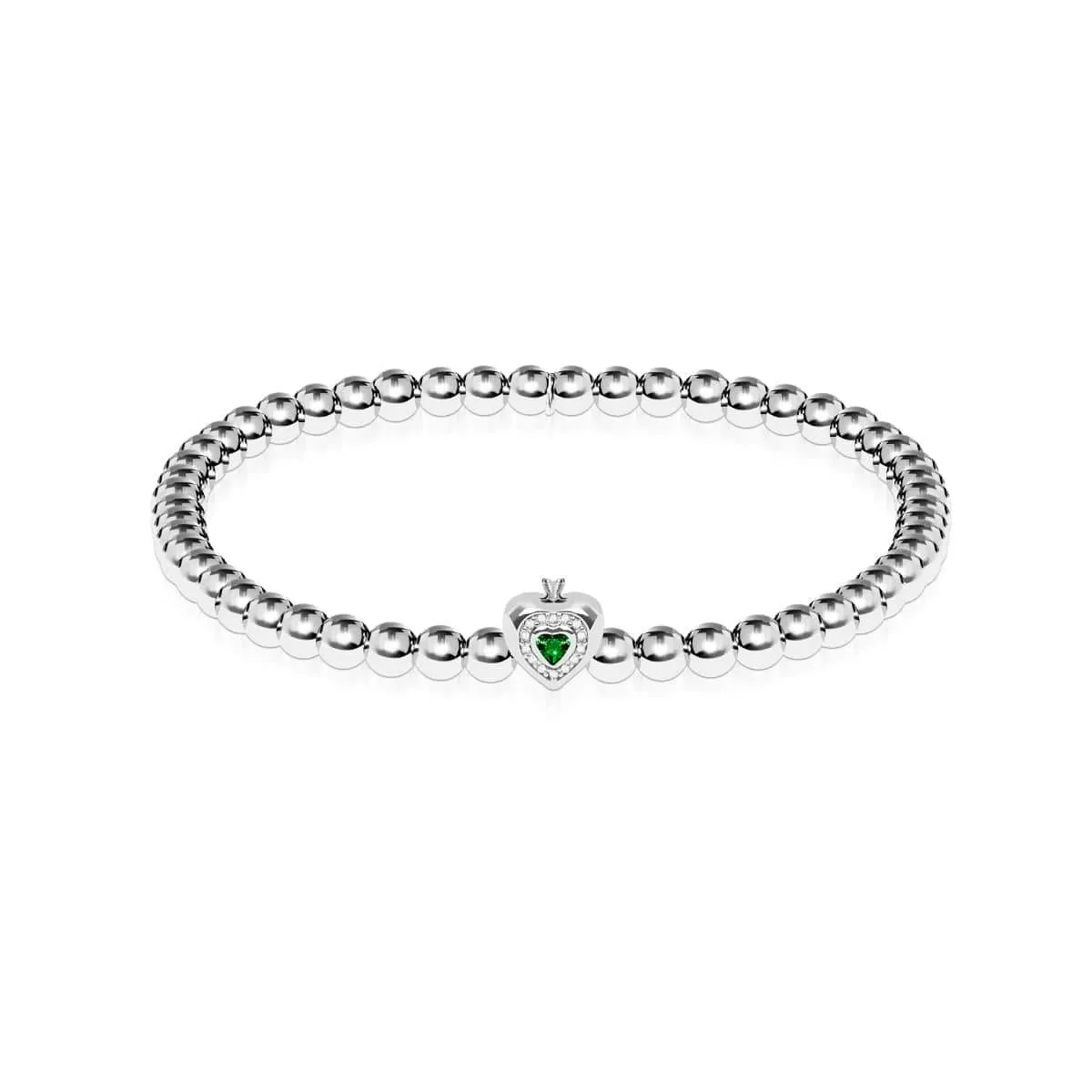 May | Emerald Birthstone | Silver | Crystal Heart Bracelet