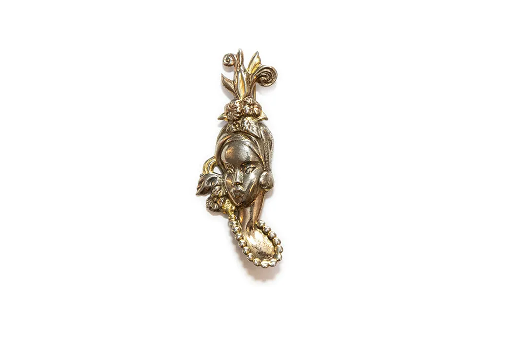 McCLELLAND BARCLAY Sterling Vermeil Head with Flower Headdress Brooch