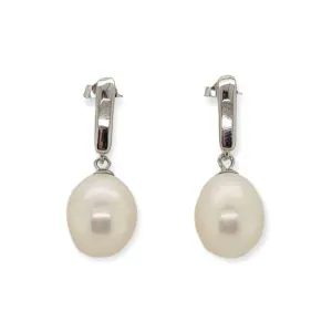MCJ Earrings Sterling Silver with Drop Pearl