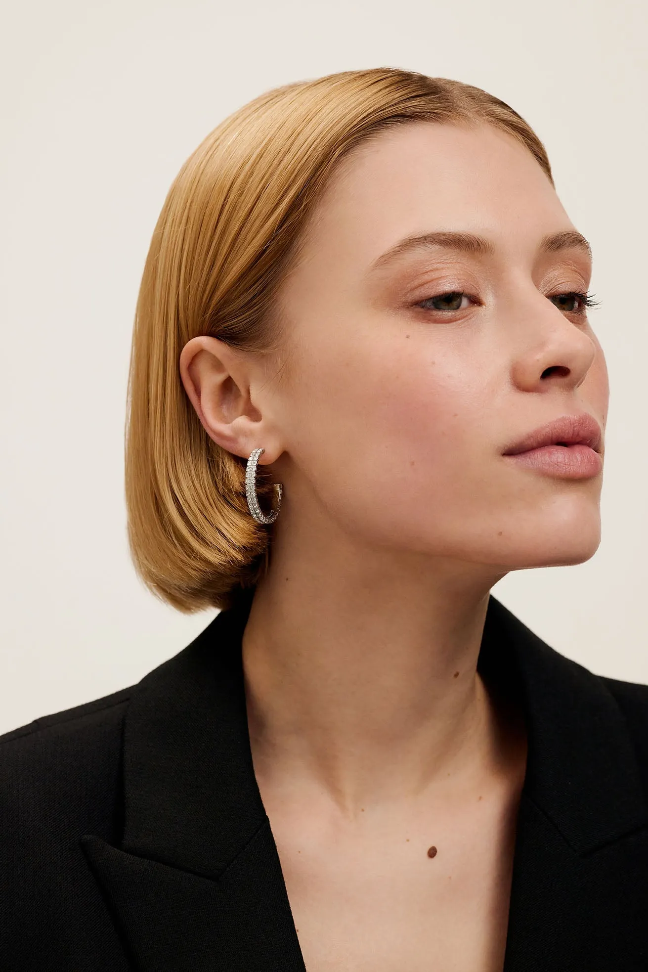 Mellia Medium Double Crystal Hoop Earring Silver