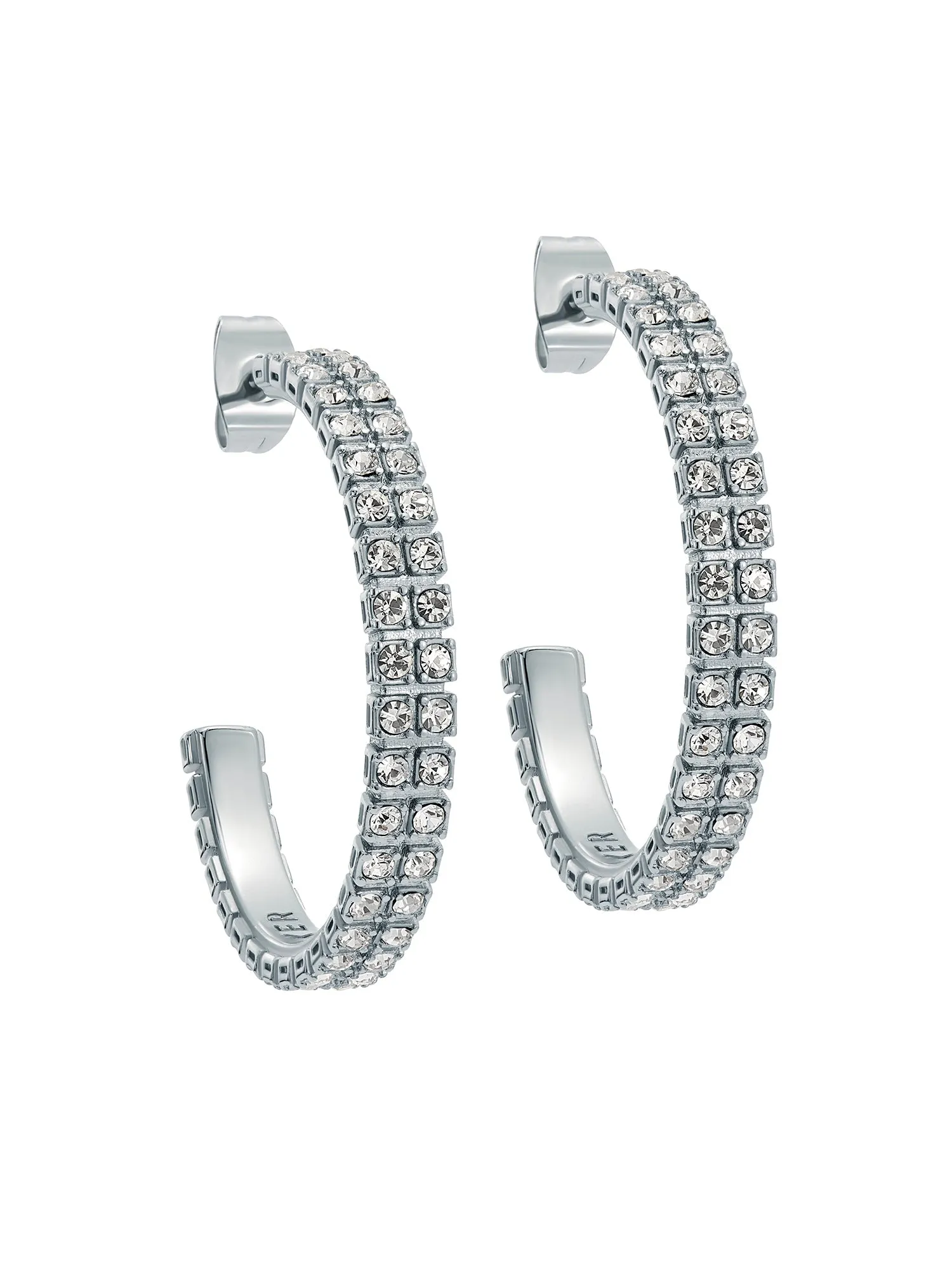 Mellia Medium Double Crystal Hoop Earring Silver