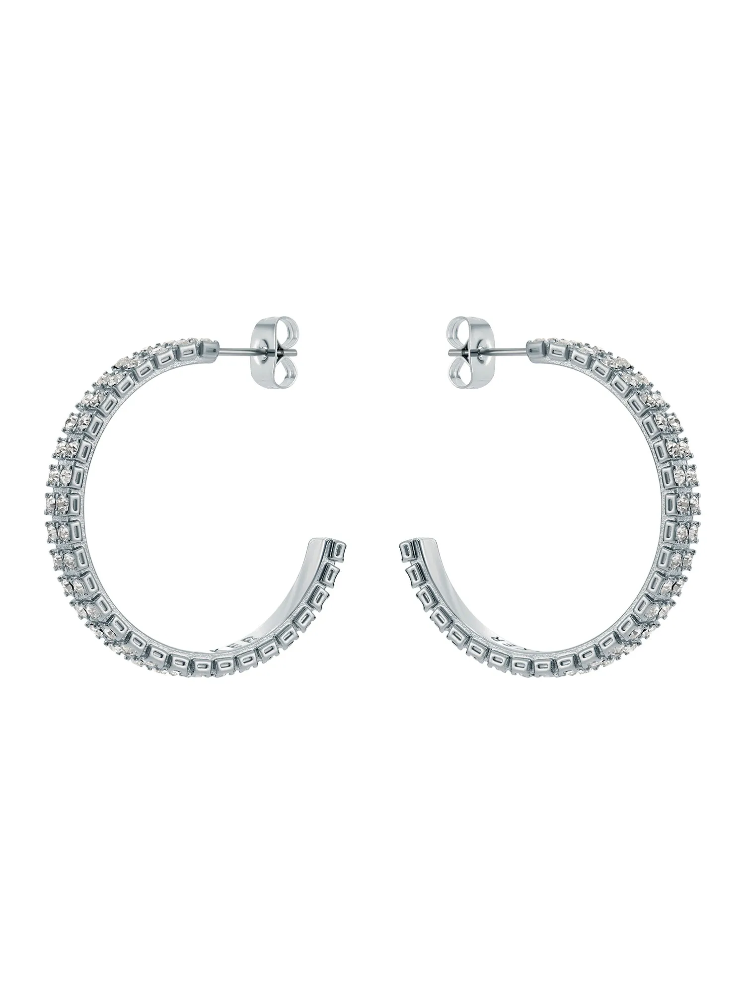 Mellia Medium Double Crystal Hoop Earring Silver