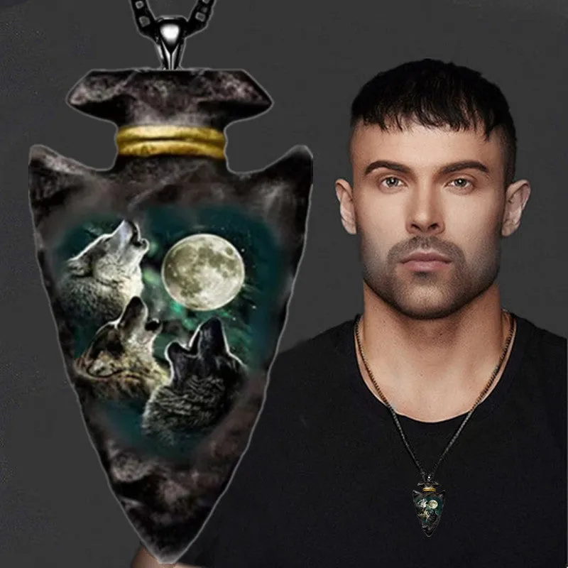 Men's Wolf Necklace Geometric Triangle Pendant Hip Hop Accessories