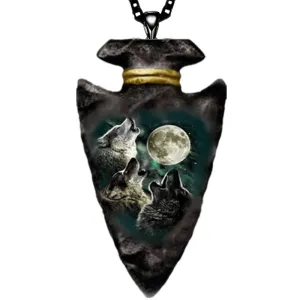 Men's Wolf Necklace Geometric Triangle Pendant Hip Hop Accessories