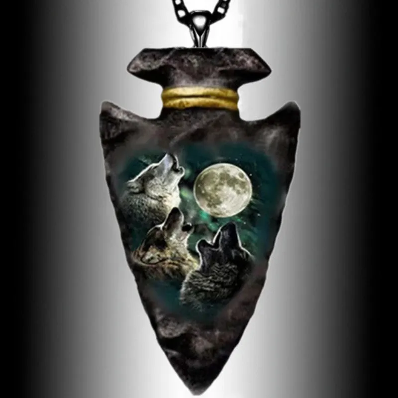 Men's Wolf Necklace Geometric Triangle Pendant Hip Hop Accessories