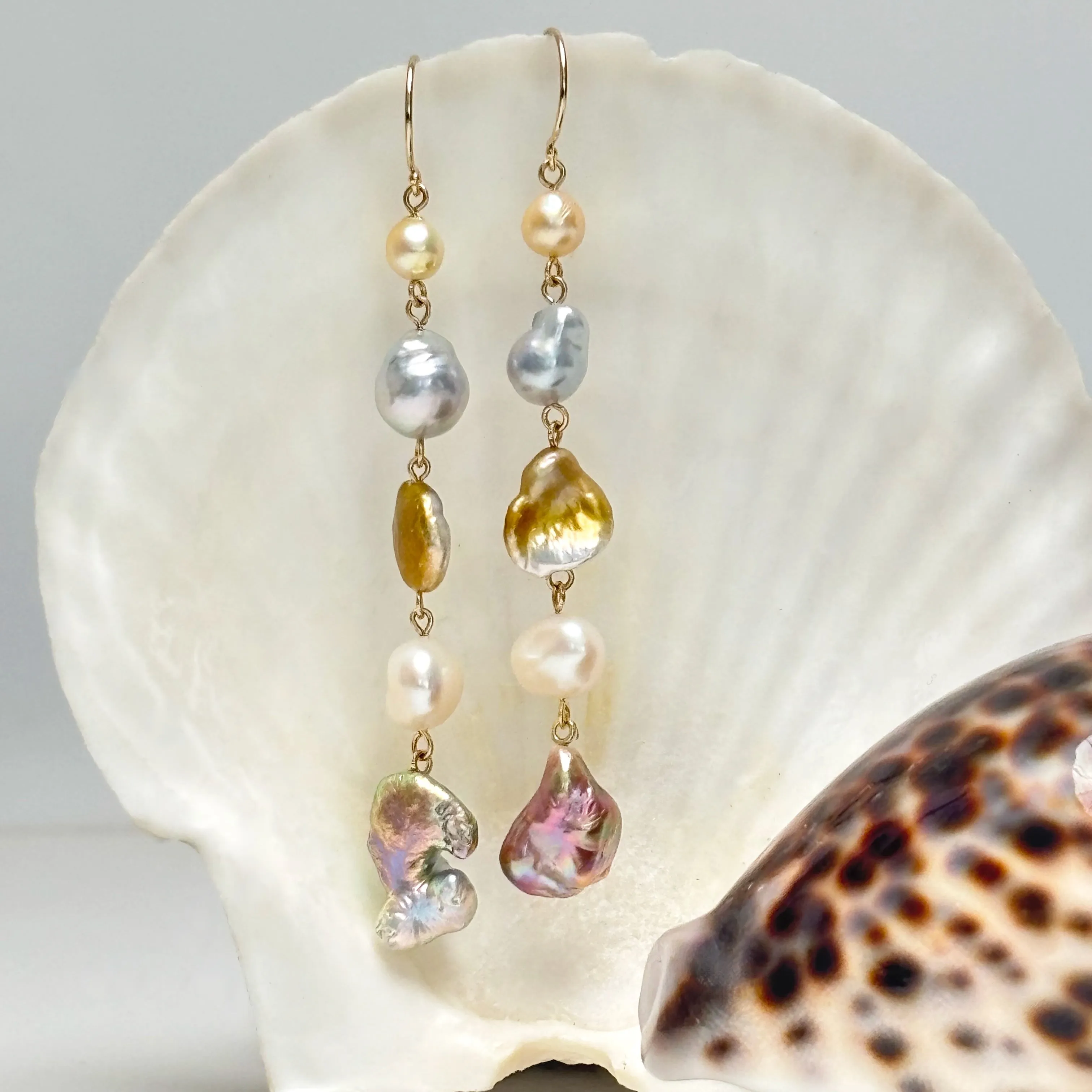 mermaid tail 5-tier pearl earrings