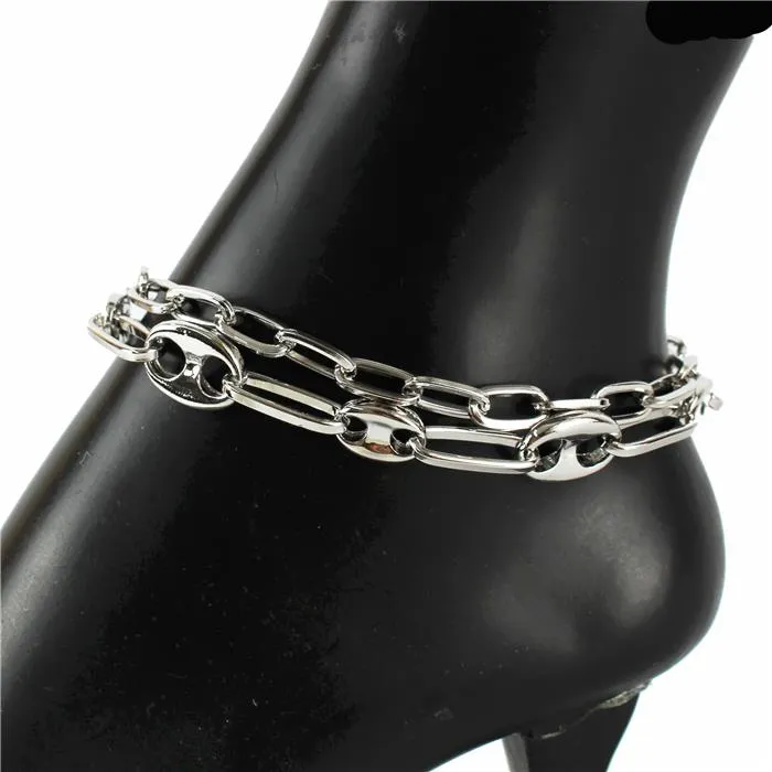 Metal 2 Row Link Chain Anklets