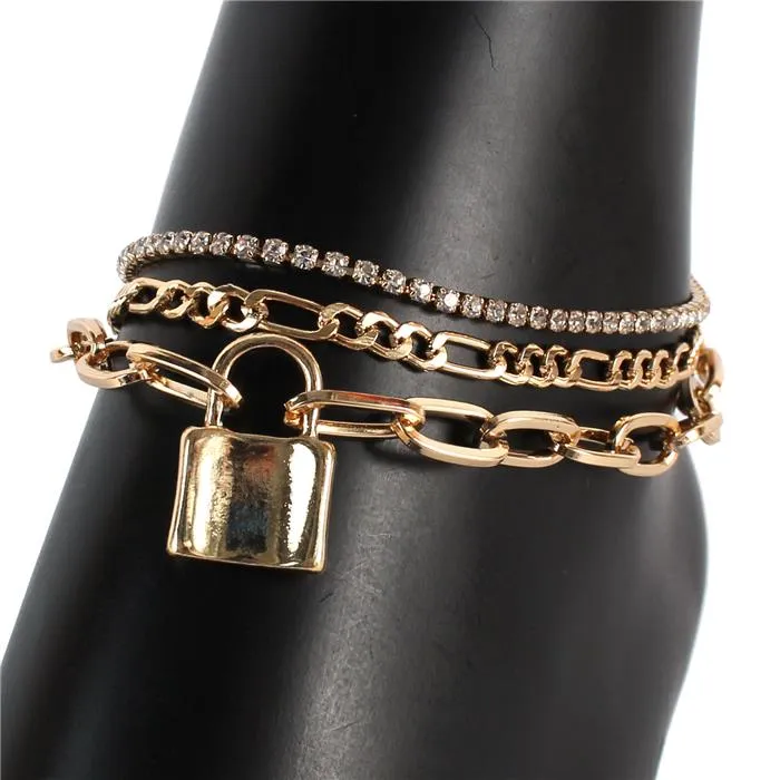 Metal Multi Chain Charm Lock Anklet