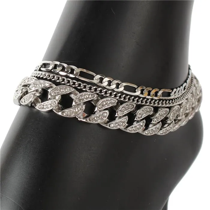Metal Stones Multi Chain Anklet