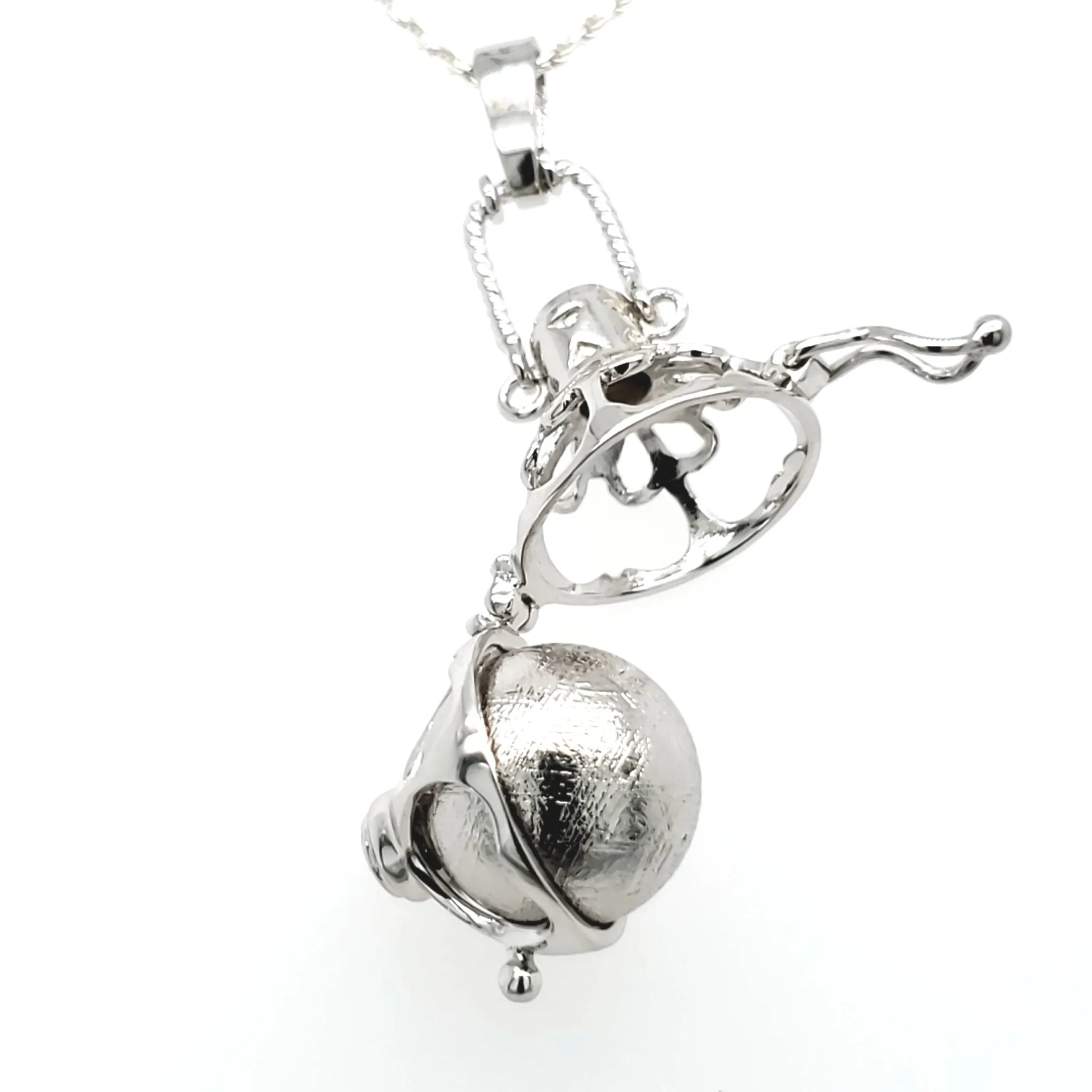 Meteorite Ball & Moldavite Silver Locket Pendant