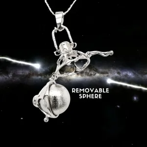 Meteorite Ball & Moldavite Silver Locket Pendant