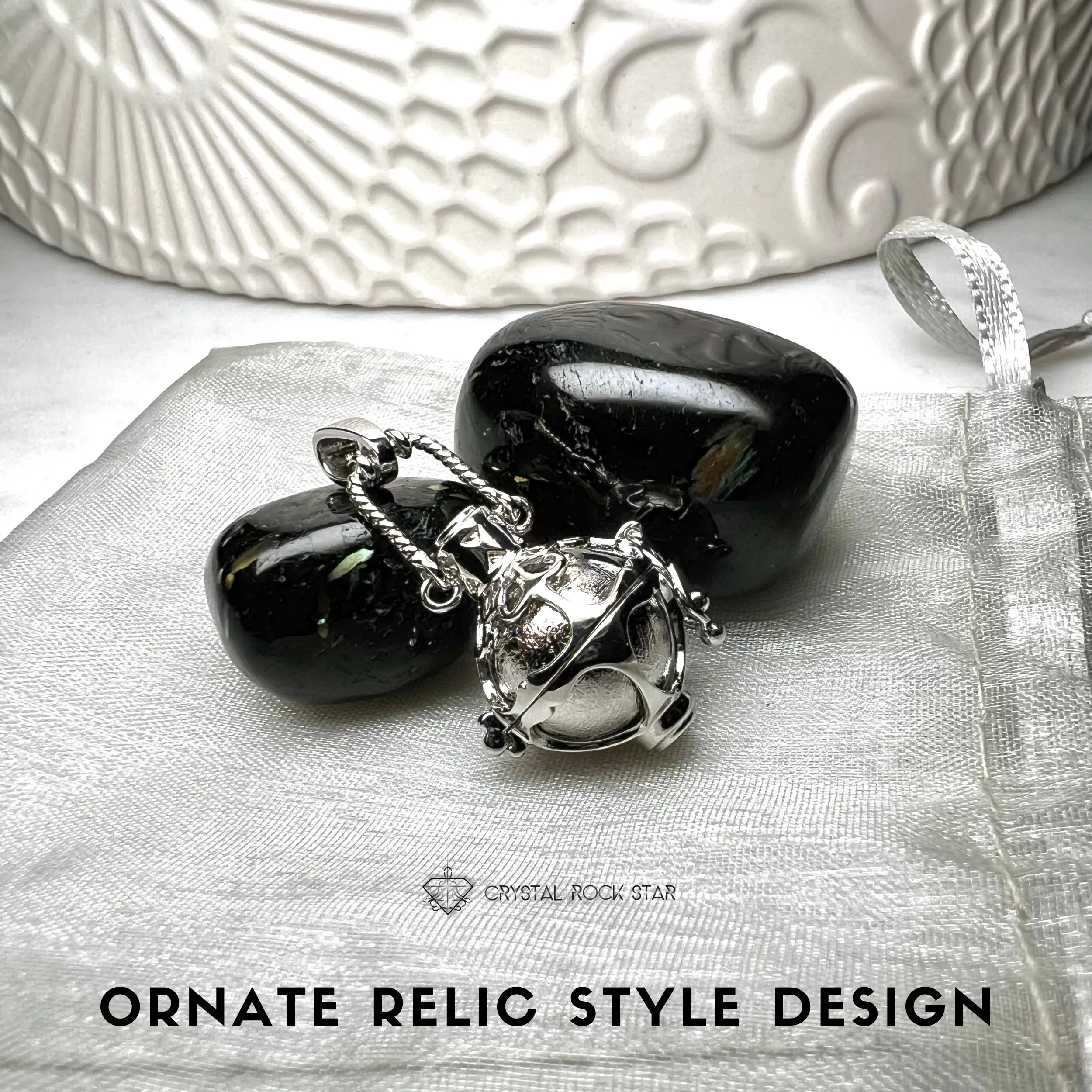 Meteorite Ball & Moldavite Silver Locket Pendant
