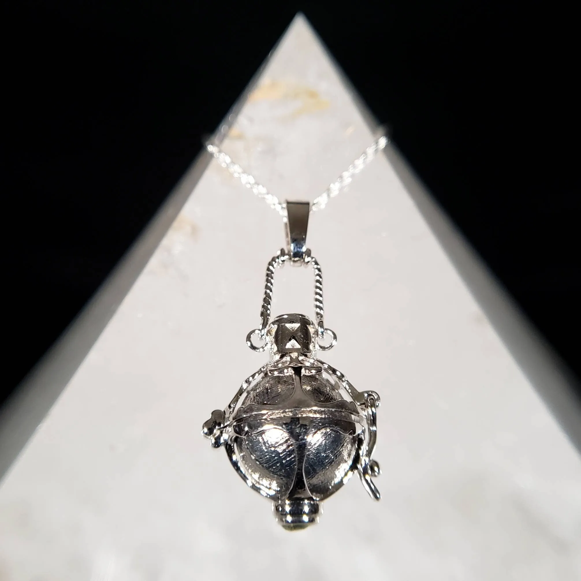 Meteorite Ball & Moldavite Silver Locket Pendant