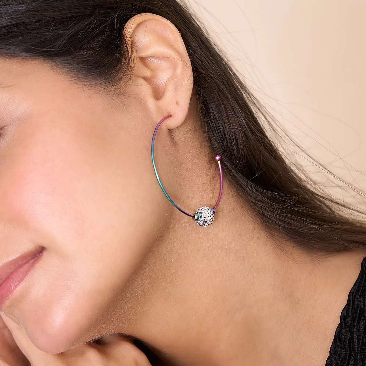 Midnight Confetti Crystal | Unicorn Silver | Kikiballa Hoop Earrings