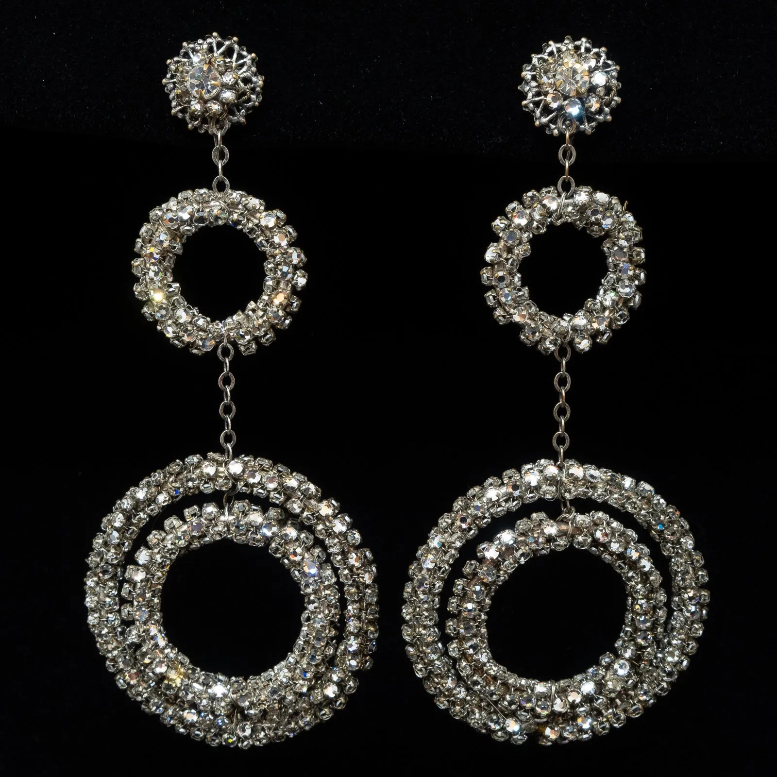 Miriam Haskell Rhinestone Pave Hoop Earrings