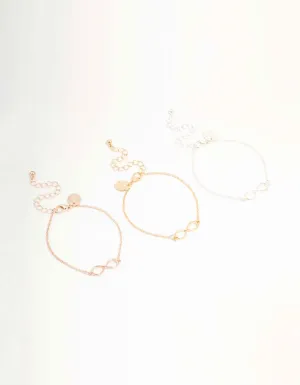 Mixed Metals Infinity Bracelets 3-Pack