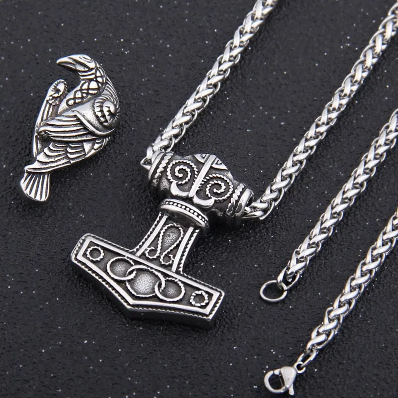 Mjolnir Raven Norse Pendant