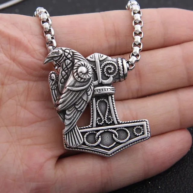 Mjolnir Raven Norse Pendant