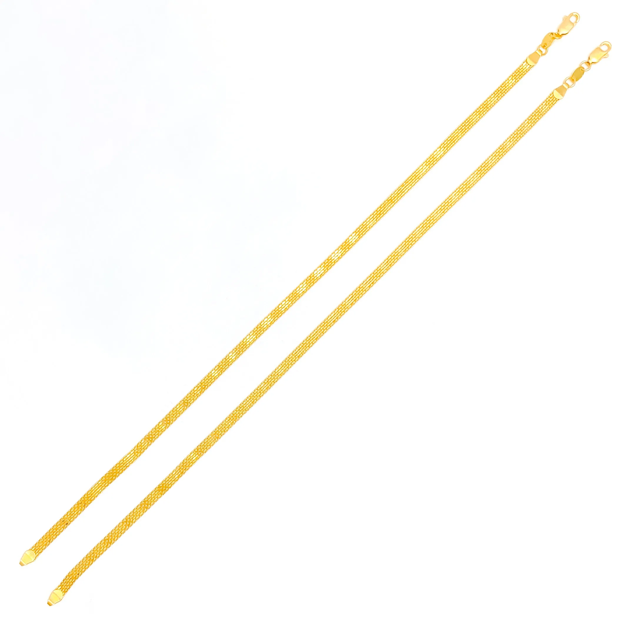 Modern Shimmering Flat Chain 22K Gold Anklet Pair