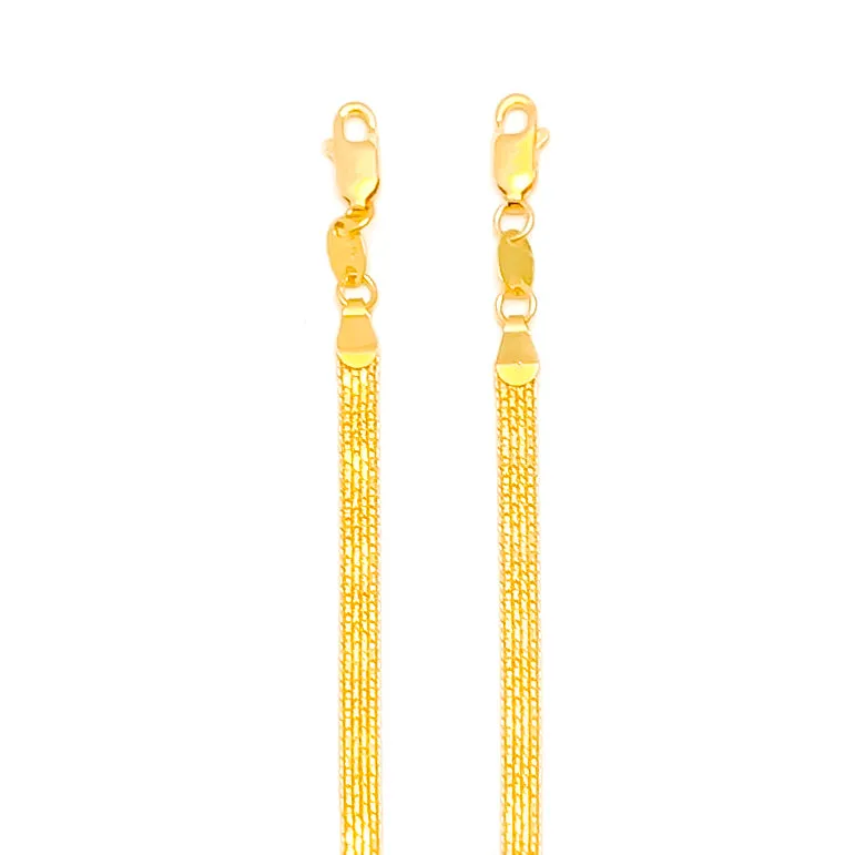 Modern Shimmering Flat Chain 22K Gold Anklet Pair