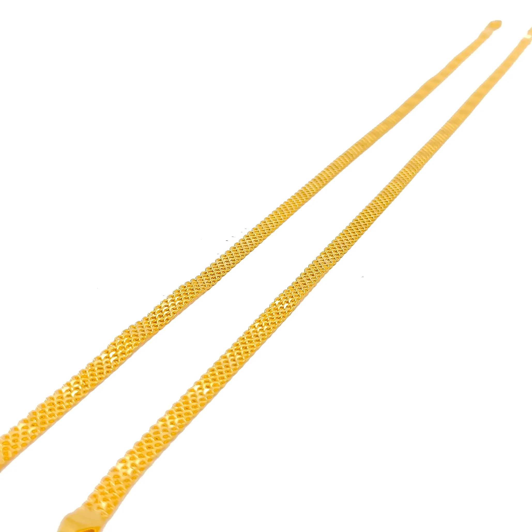 Modern Shimmering Flat Chain 22K Gold Anklet Pair