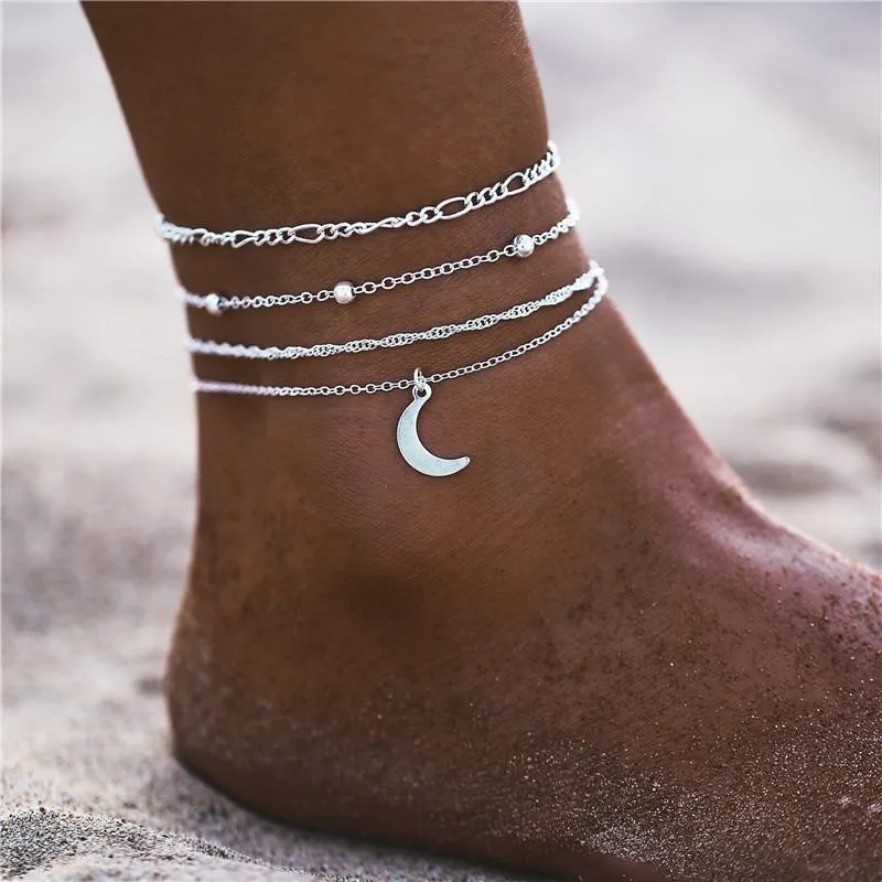 Moon Multilayer Heart Infinite Map Anklets For Women Moon Star Ankle Bracelet For Leg Jewelry style