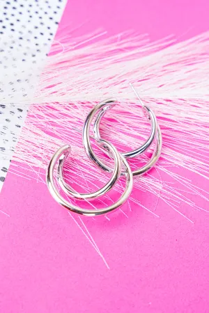 Moonlit Night Silvertone Hoop Earrings