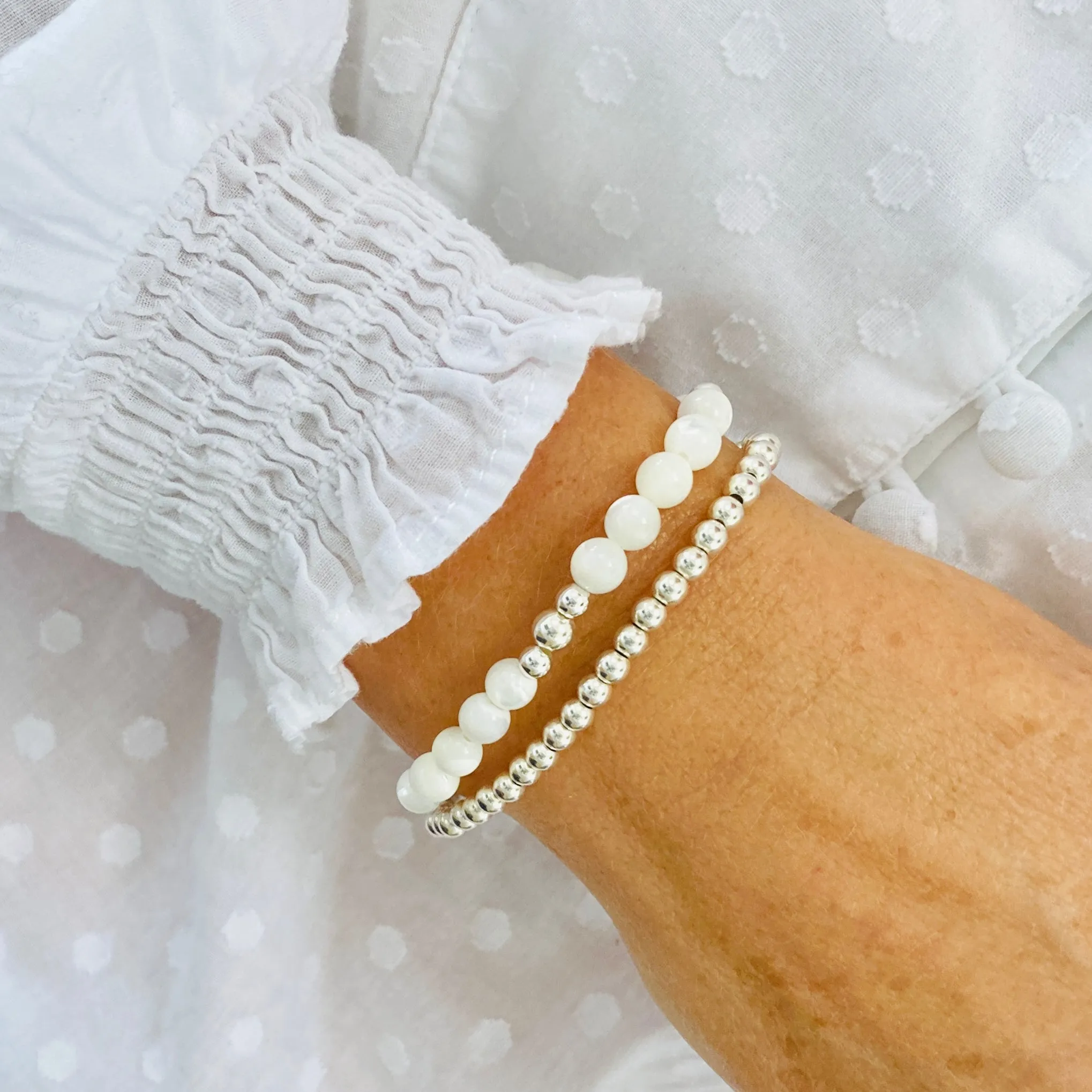 Mother of Pearl Bracelets with Silver Accent | Solo or Stack Set