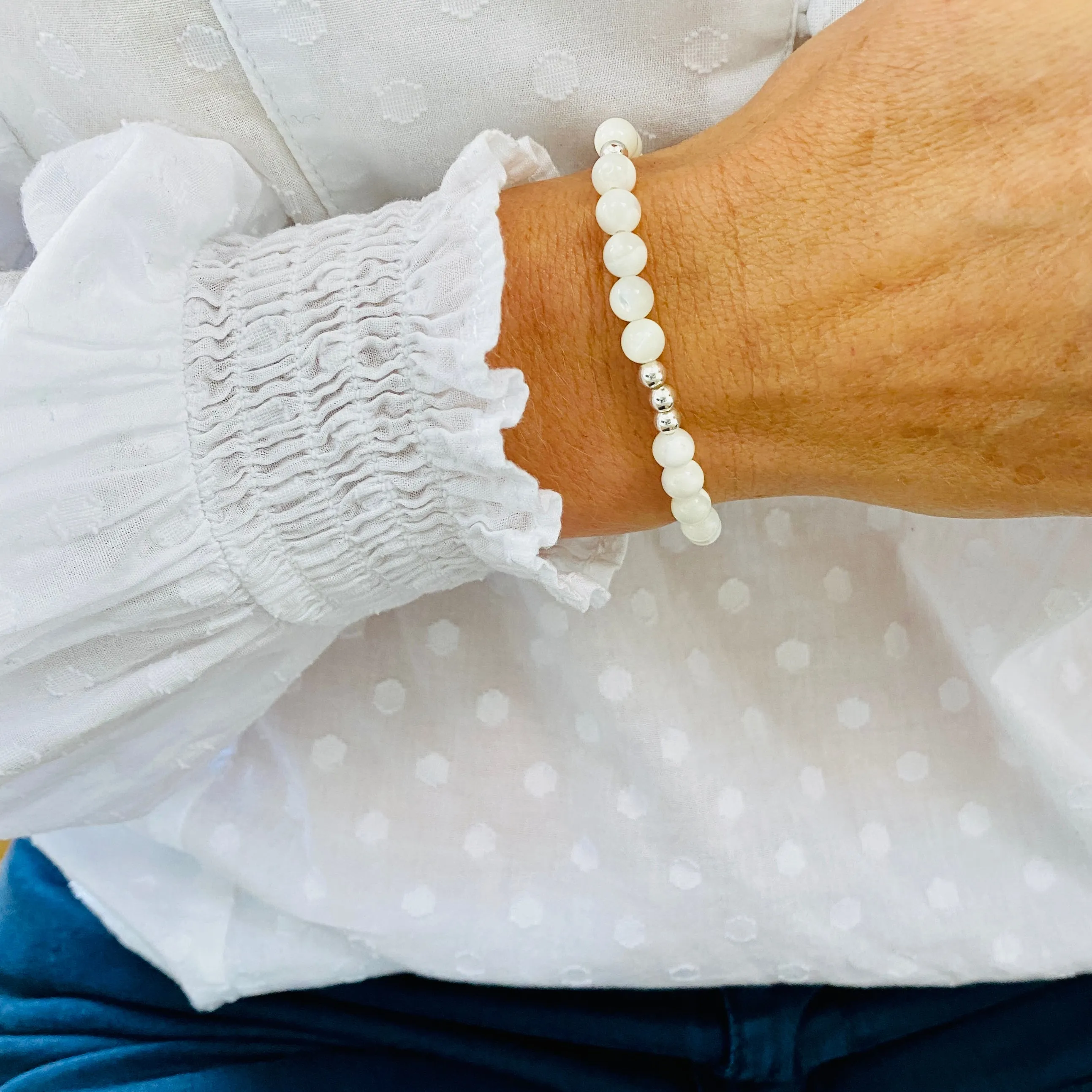 Mother of Pearl Bracelets with Silver Accent | Solo or Stack Set