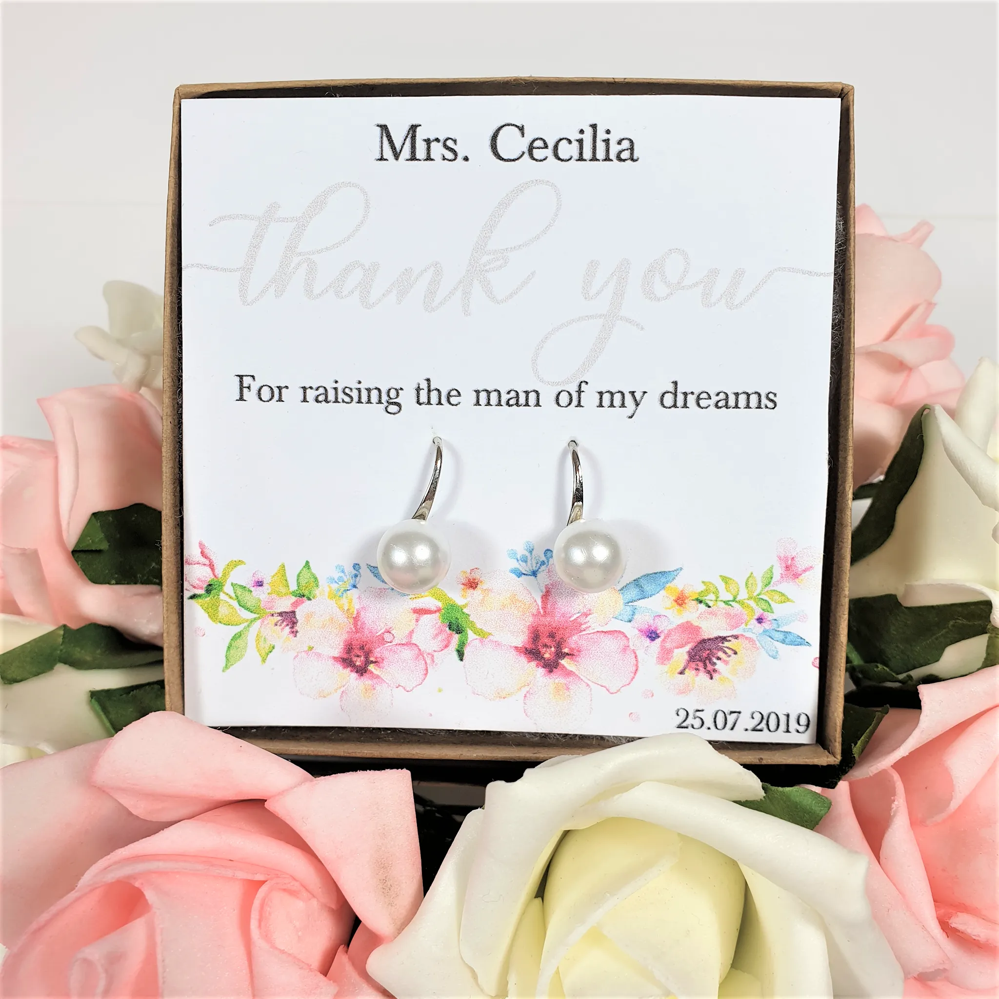 Mother of the Groom Personalised Gift - Pearl Earrings