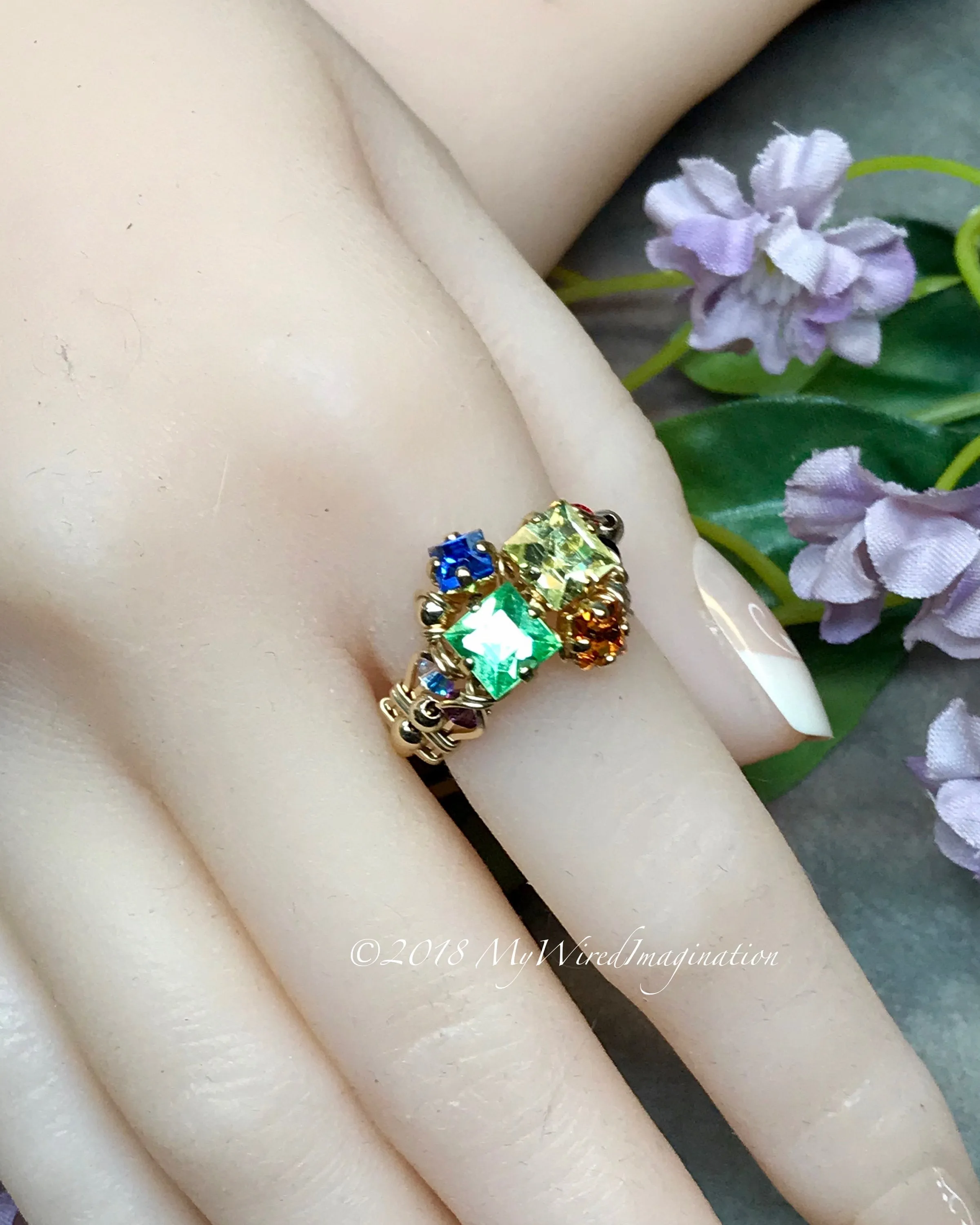 Mother's Ring, Family Birthstones Ring, Chakra Rainbow Ring, All Birthstone Colors, Made to Order