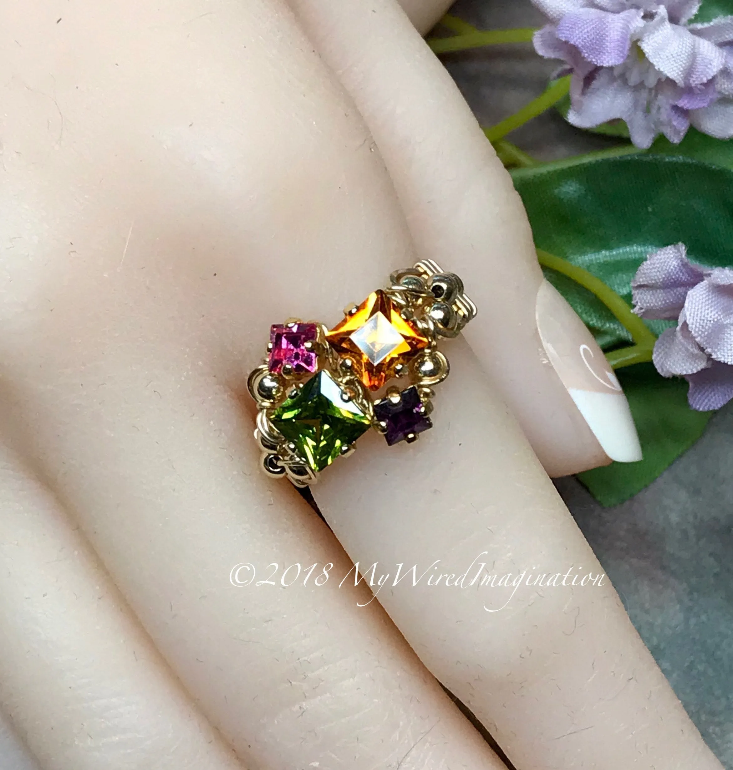Mother's Ring, Family Birthstones Ring, Chakra Rainbow Ring, All Birthstone Colors, Made to Order