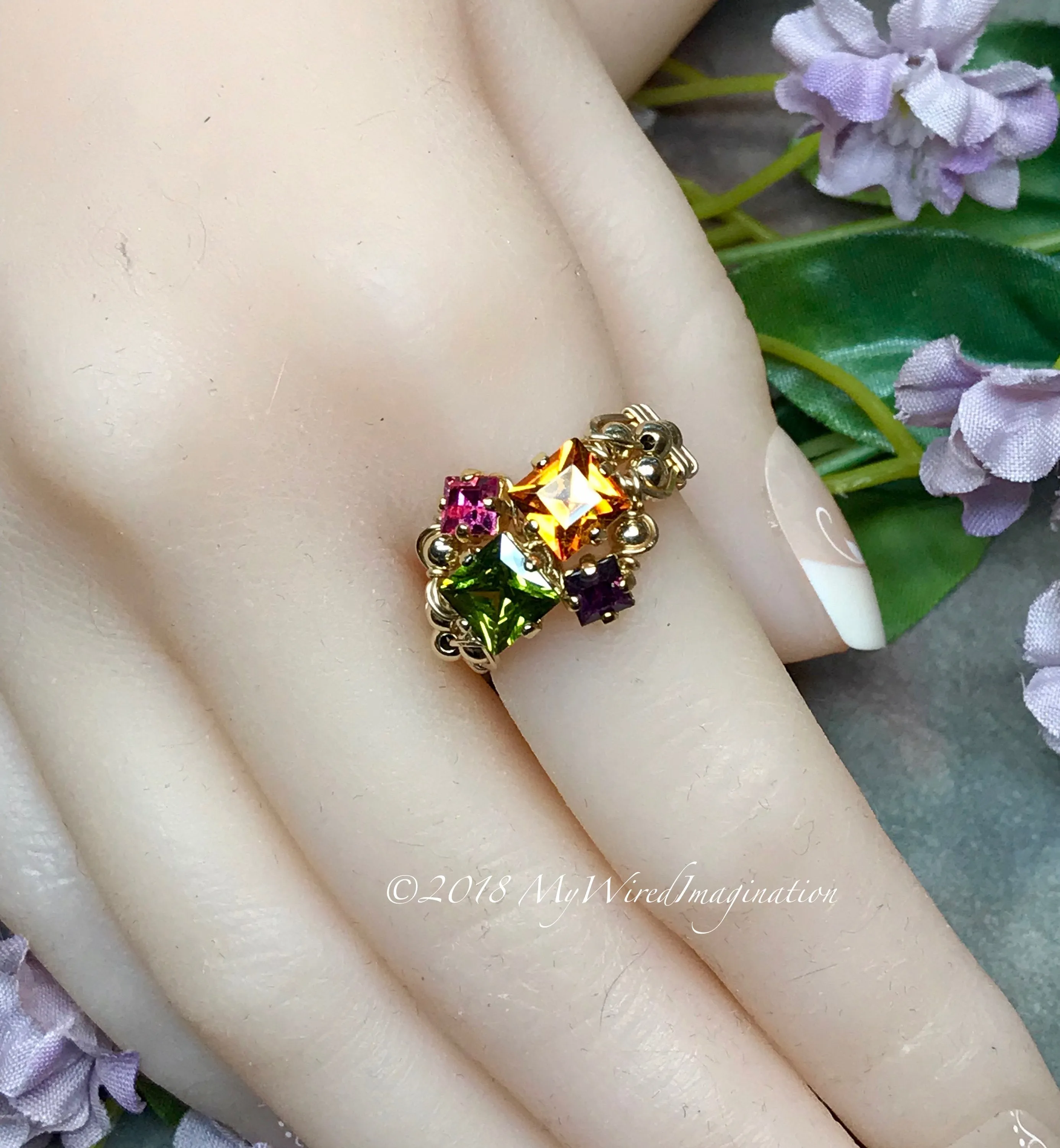 Mother's Ring, Family Birthstones Ring, Chakra Rainbow Ring, All Birthstone Colors, Made to Order