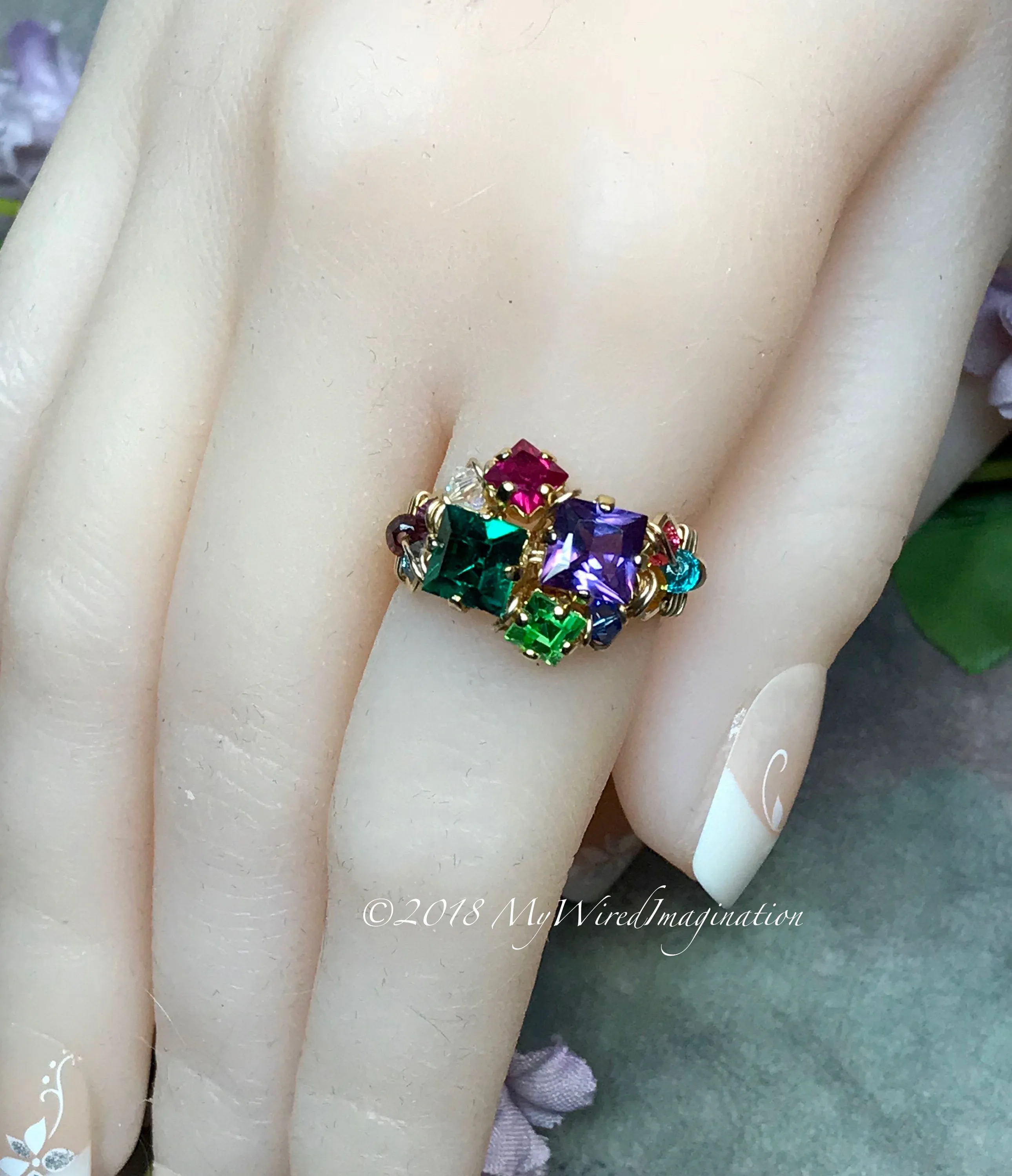 Mother's Ring, Family Birthstones Ring, Chakra Rainbow Ring, All Birthstone Colors, Made to Order