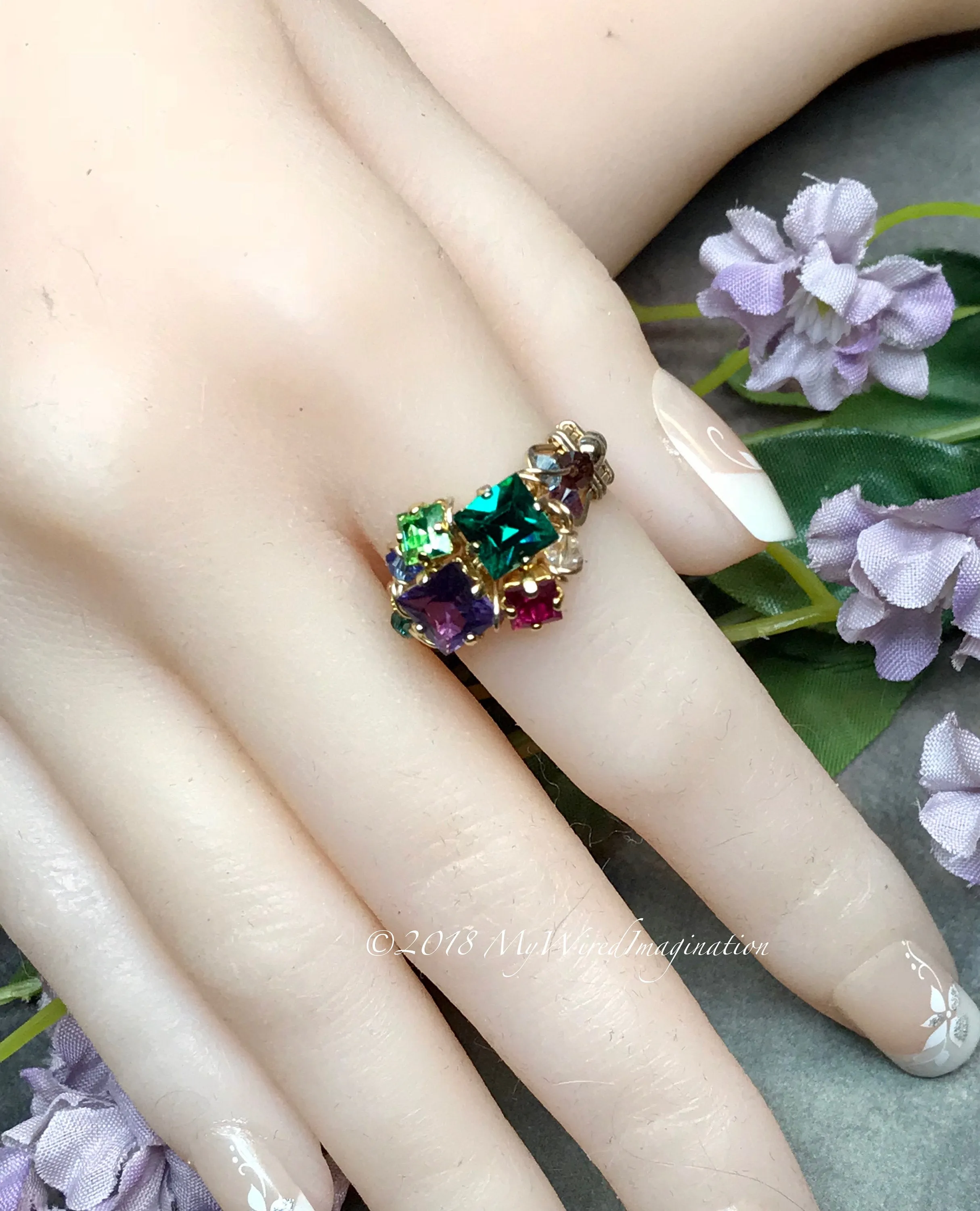 Mother's Ring, Family Birthstones Ring, Chakra Rainbow Ring, All Birthstone Colors, Made to Order