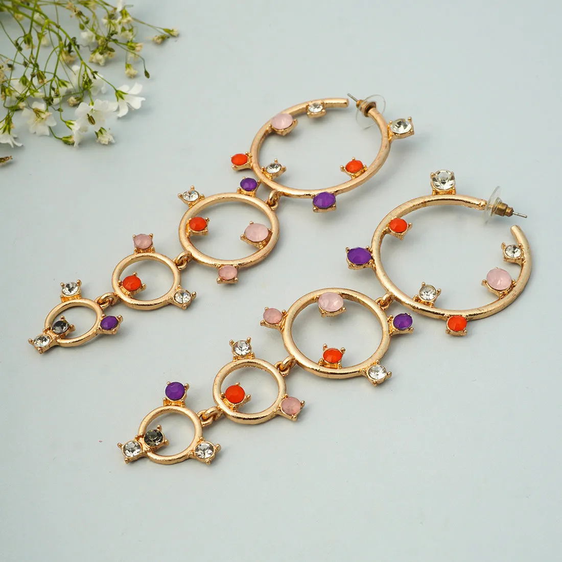 Multi Colored Crystal Hoop Ring Danglers