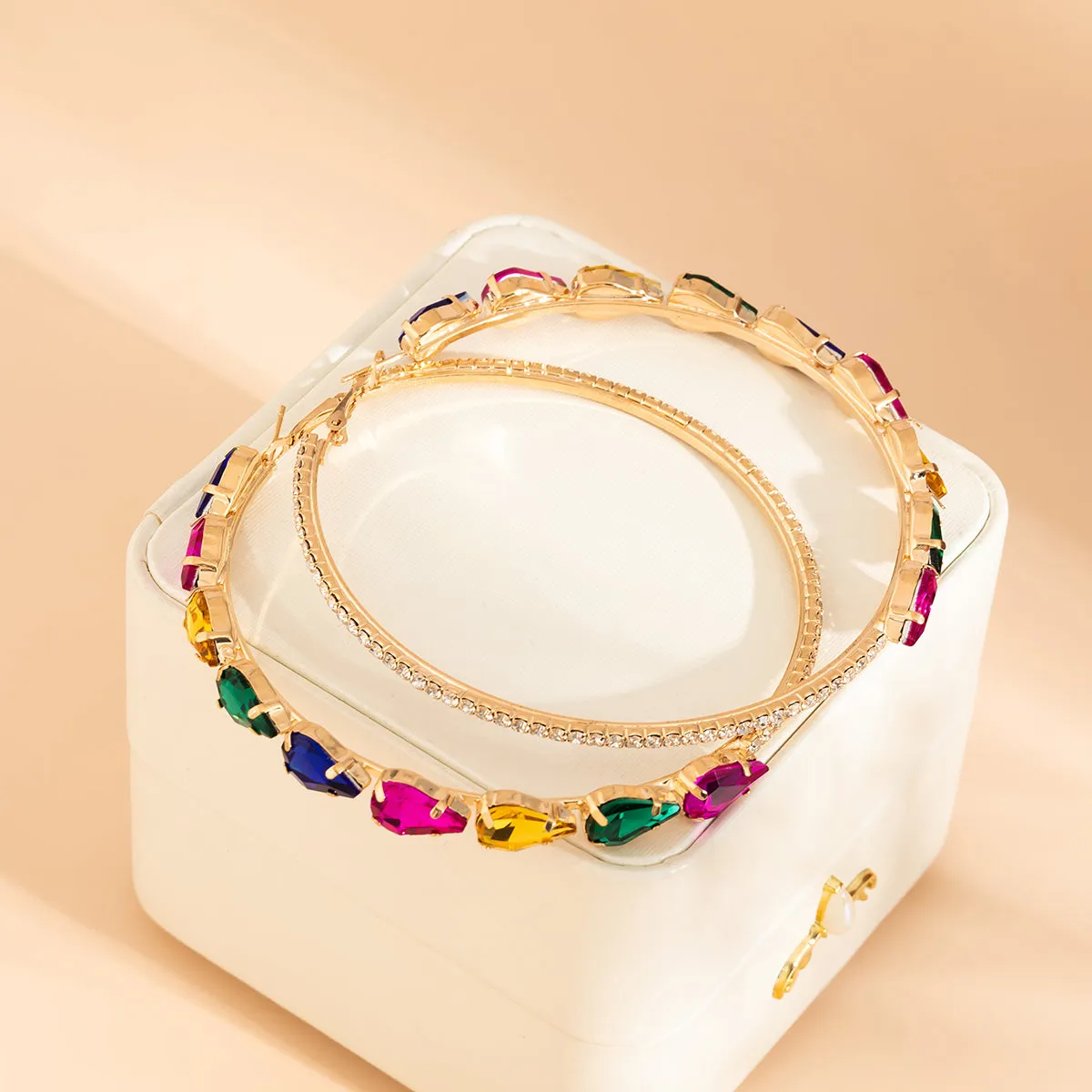 Multicolor Crystal & Cubic Zirconia 18K Gold-Plated Pear Hoop Earrings