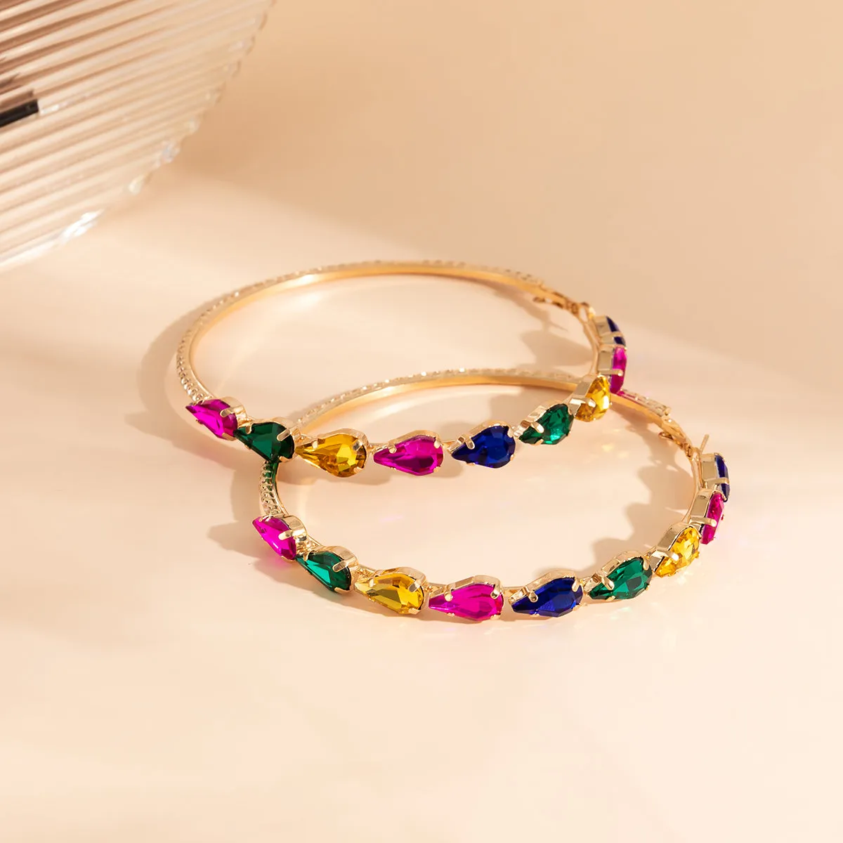 Multicolor Crystal & Cubic Zirconia 18K Gold-Plated Pear Hoop Earrings
