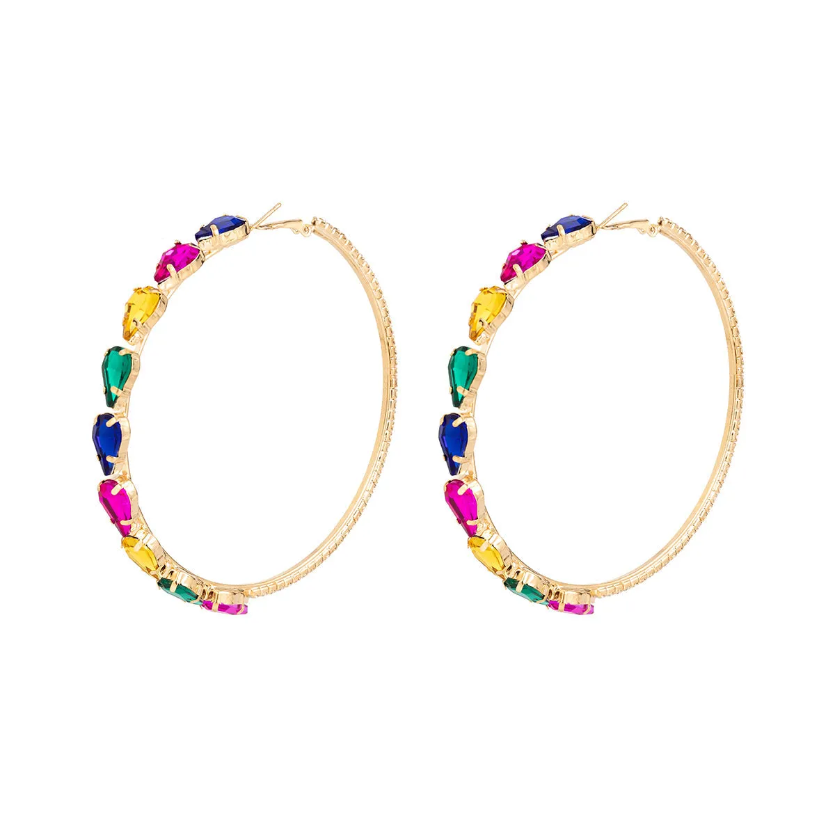 Multicolor Crystal & Cubic Zirconia 18K Gold-Plated Pear Hoop Earrings