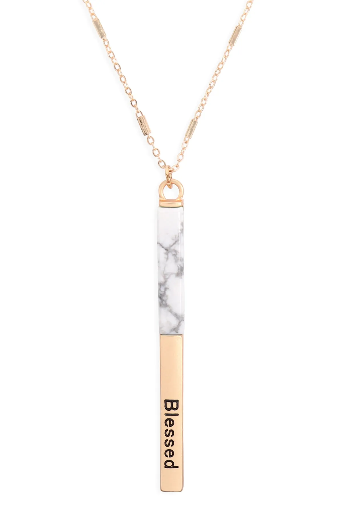 MYN1426 - "BLESSED" HALF METAL & STONE BAR PENDANT NECKLACE