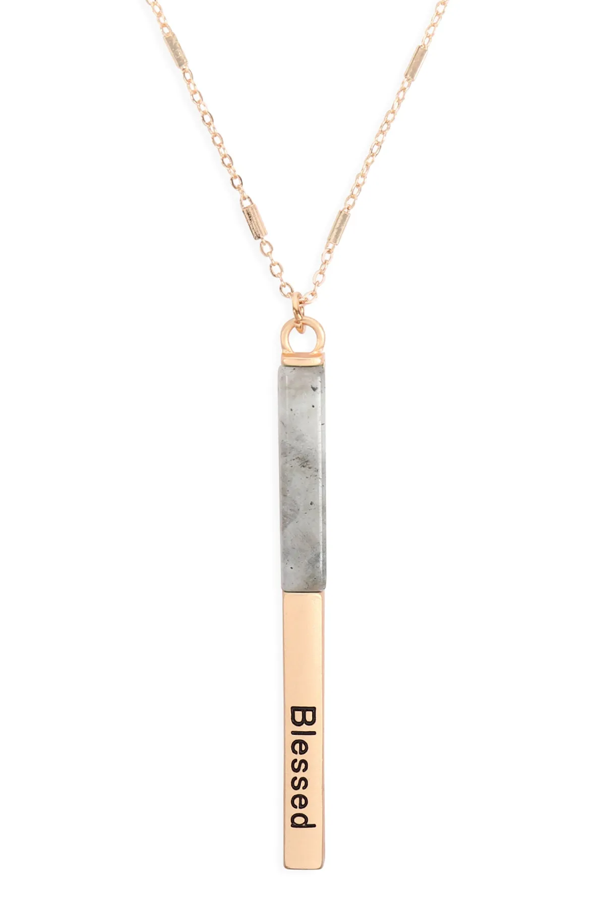 MYN1426 - "BLESSED" HALF METAL & STONE BAR PENDANT NECKLACE
