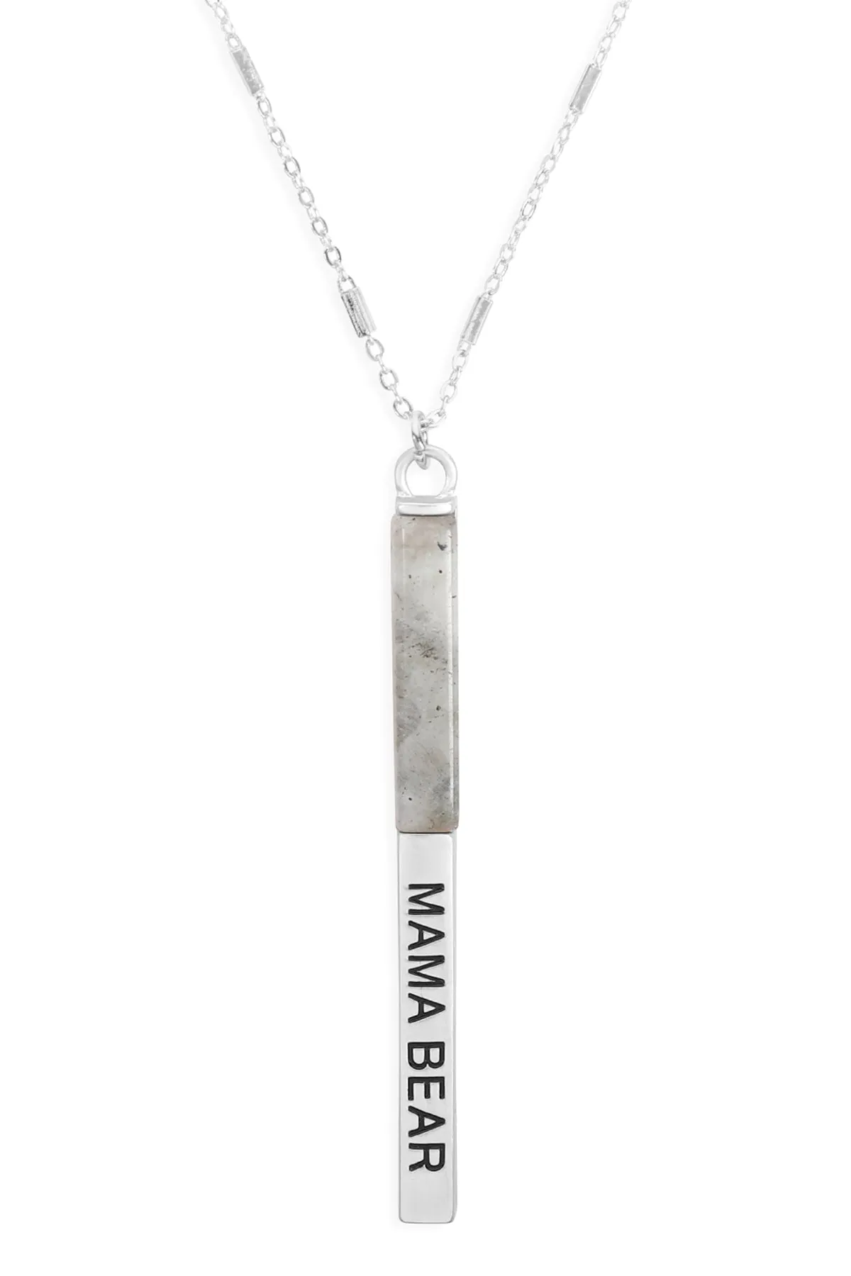MYN1427 - "MAMA BEAR" HALF METAL & STONE BAR PENDANT NECKLACE