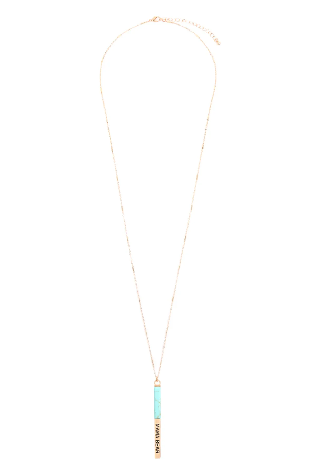 MYN1427 - "MAMA BEAR" HALF METAL & STONE BAR PENDANT NECKLACE